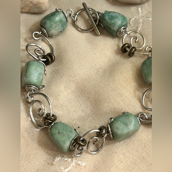 🪨Amazonite nuggets with silver wirework necklace bracelet & earrings - Picture 4 of 11